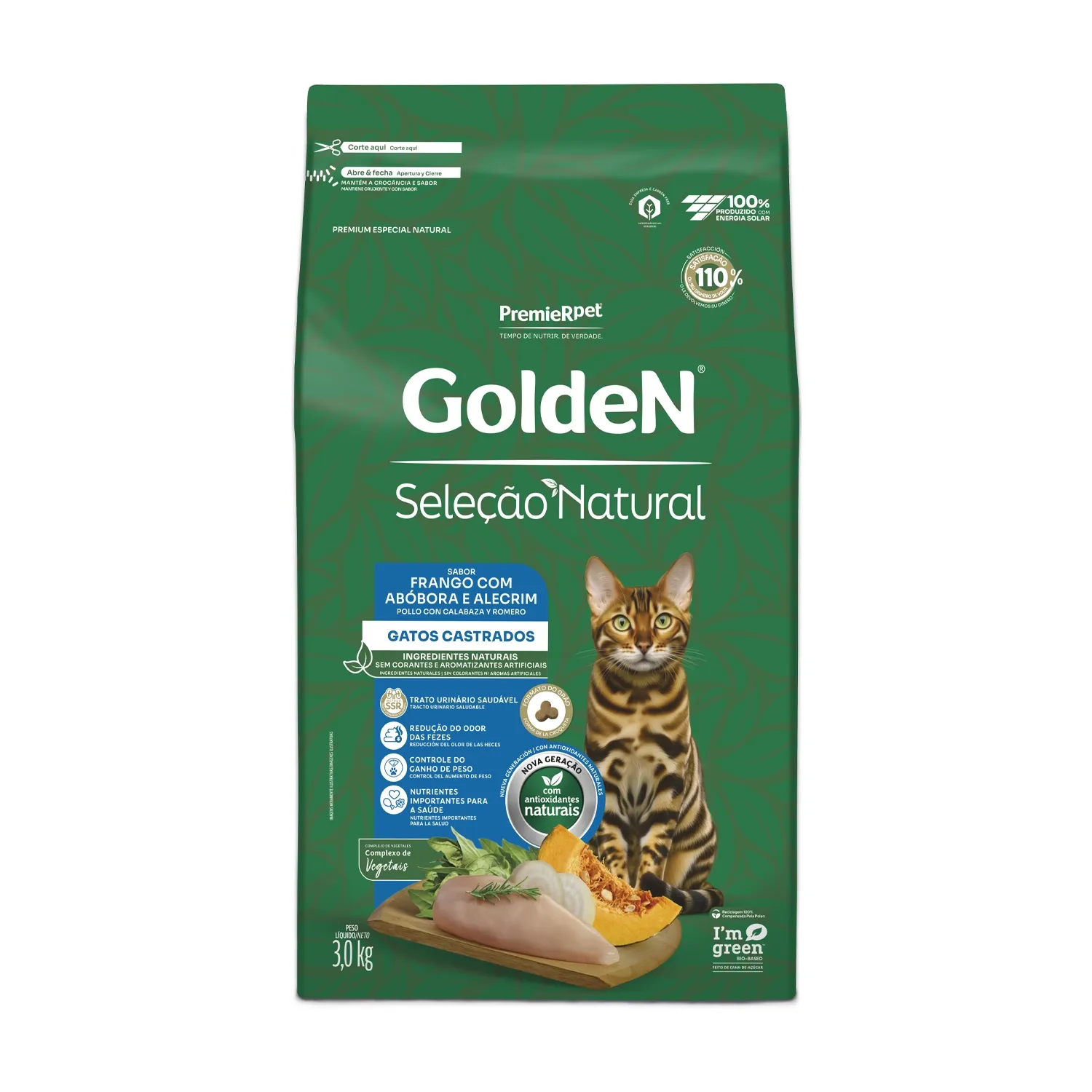 Golden Seleção Natural 3kg Gatos Castrados FRANGO, ABÓBORA E ALECRIM 3kg