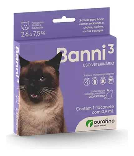 Antiparasitário Banni3 Para Gatos 2,6 a 7,5kg Contém 1 Flaconete com 0,9ml 0,9ml