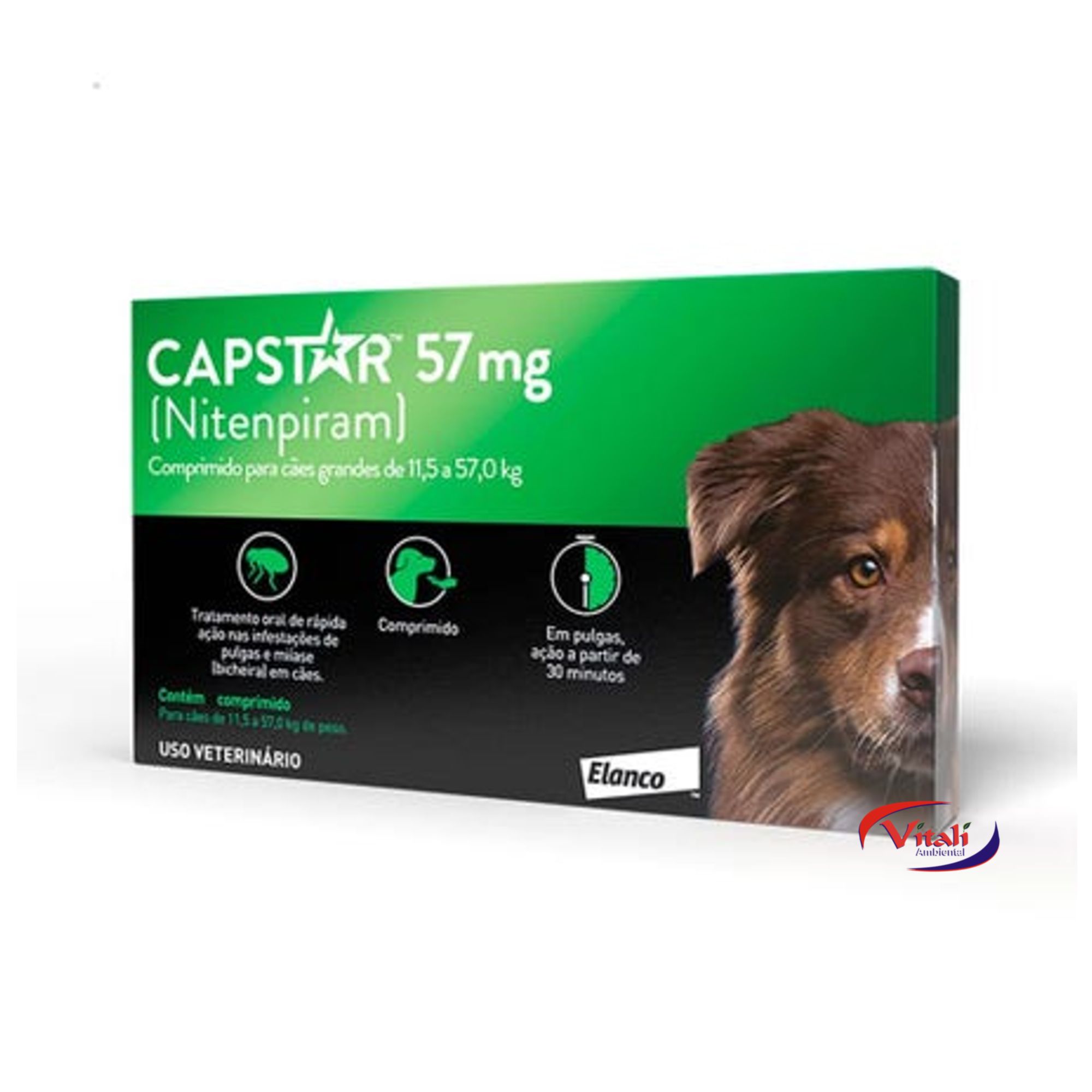 Antiparasitário Capstar 57mg 1 Comprimido Para Cães e Gatos de 1 a 11,4kg 1 comprimido