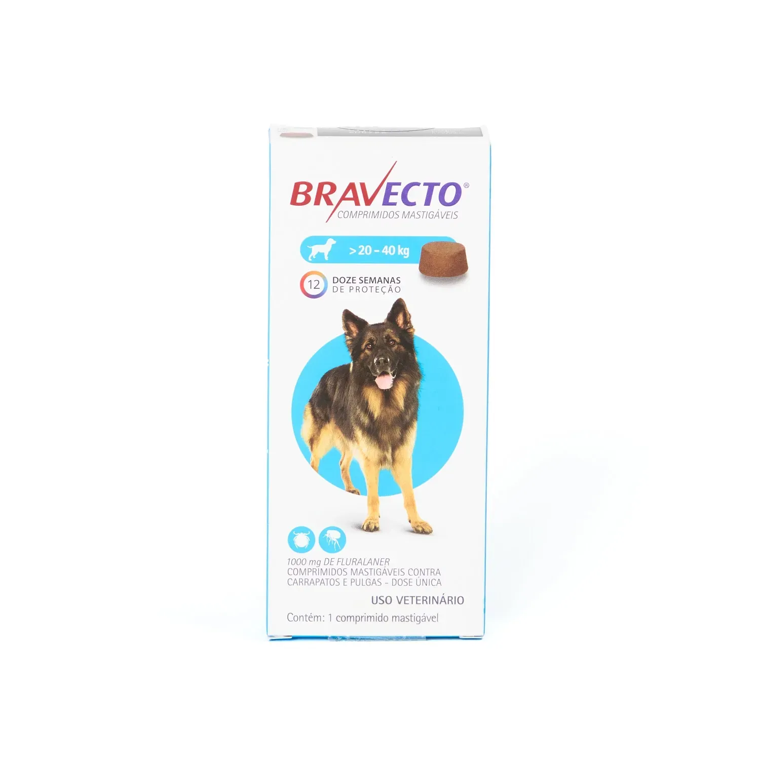Bravecto 1000mg 1 Comprimido Para Cães de 20 a 40kg 1 comprimido