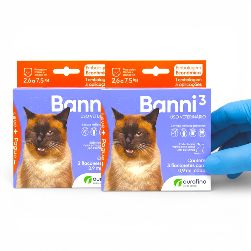Antiparasitário Banni3 Para Gatos 2,6 a 7,5kg Contém 3 Flaconetes com 0,9ml Cada 0,9ml