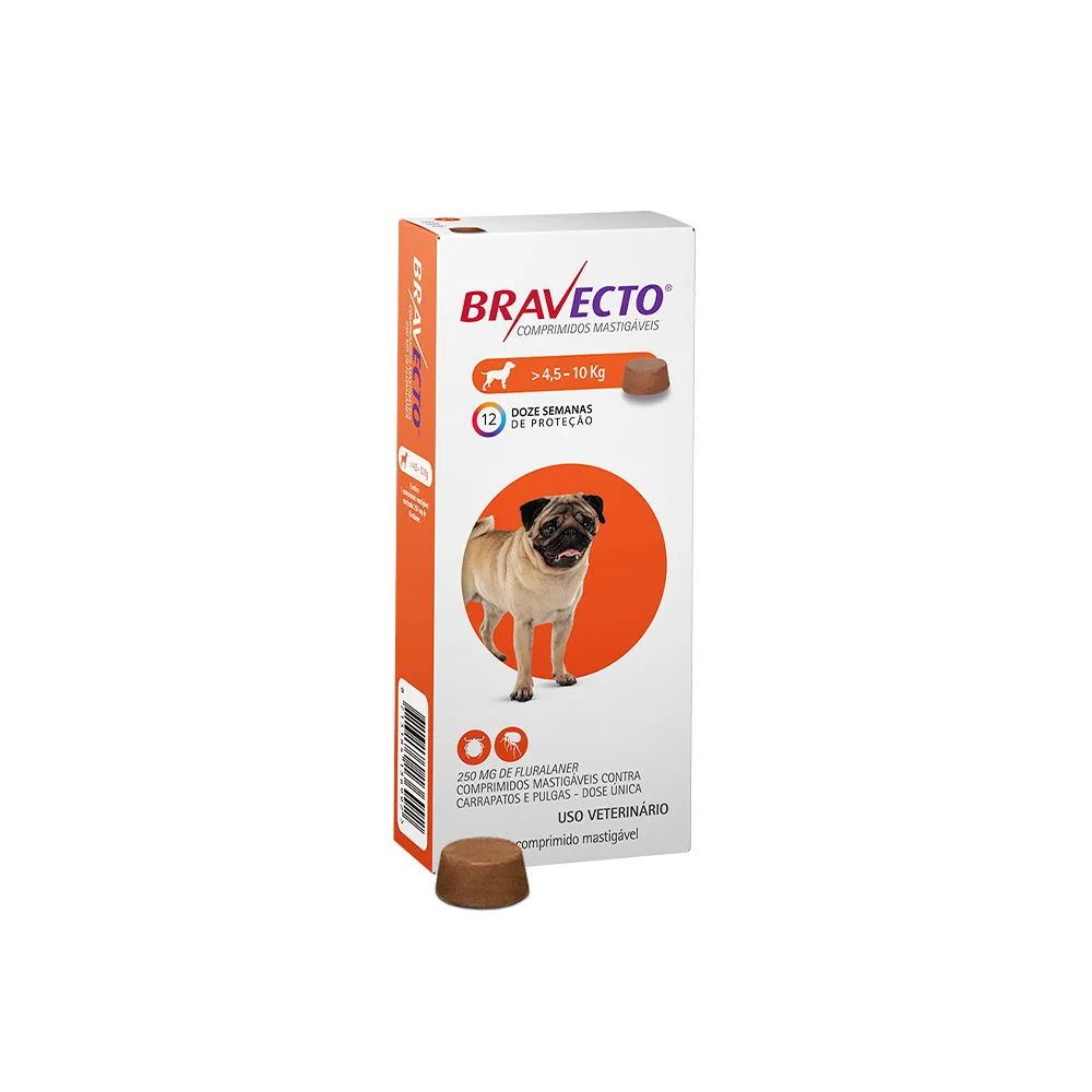 Bravecto 250mg 1 Comprimido Para Cães de 4,5 a 10kg 1 comprimido