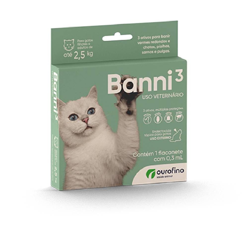 Antiparasitário Banni3 Para Gatos de 2,5kg Contém 1 Flaconete com 0,3ml 0,3ml